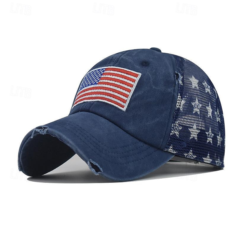 Men's Baseball Cap Sun Hat Trucker Hat Black Wine Cotton Embroidered Fashion Casual Street Daily American US Flag Adjustable Sunscreen Breathable
