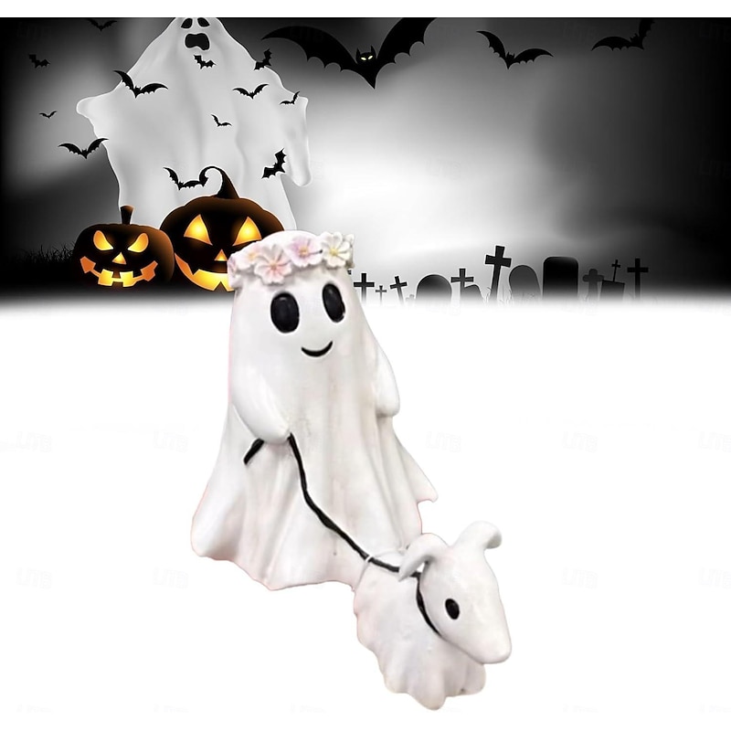 Halloween Ghost Walking Dog Statue Ghost Walking His Ghost Dog Halloween Ghost Dog Statues Spooky Ghost Dog Halloween Figurine Home Tabletop Decorations