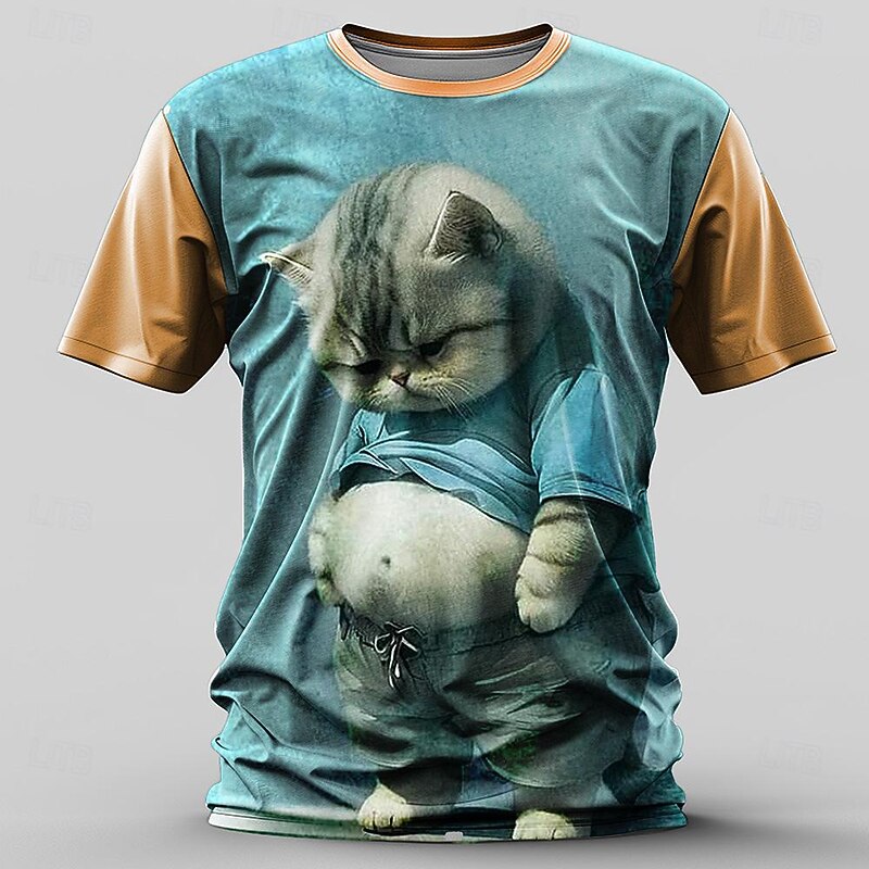 Men's Graphic Hippopotamus T Shirt Short Sleeve T shirt 3D Print Crew Neck Shirt Retro Vintage Casual Street Style Sports Outdoor Holiday Going out Blue Orange Spring & Summer Clothing Apparel S M L