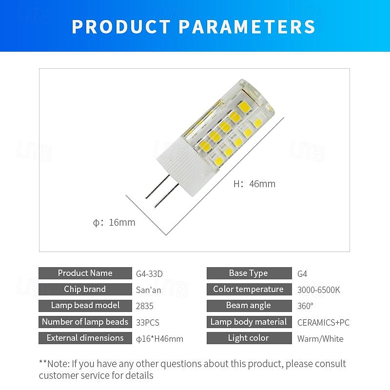 6pcs G4 LED Bi-pin Lights 180Lumens 3W 33LED Beads SMD 2835 220 V 110 V2
