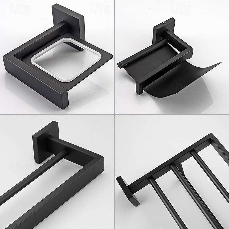 Bathroom Hardware Accessories, Stainless Steel Wall Mounted Brushed Nickel Towel Bar Hand Towel Holder, Toilet Paper Holder, Robe Towel Hook, Coat Hook Towel Bar (Black)4