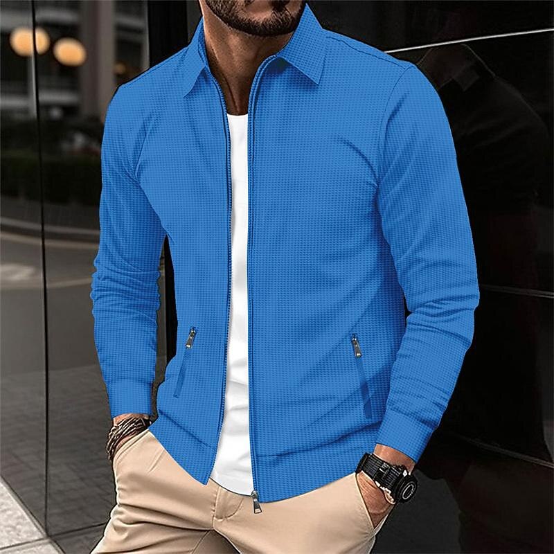 Men's Lightweight Jacket Waffle Jacket Summer Jacket Shirt Jacket Vacation Daily Soft Pocket Spring &  Fall Plain Fashion Classic Lapel Regular Waffle Fabric Black White Blue Khaki Gray Jacket3