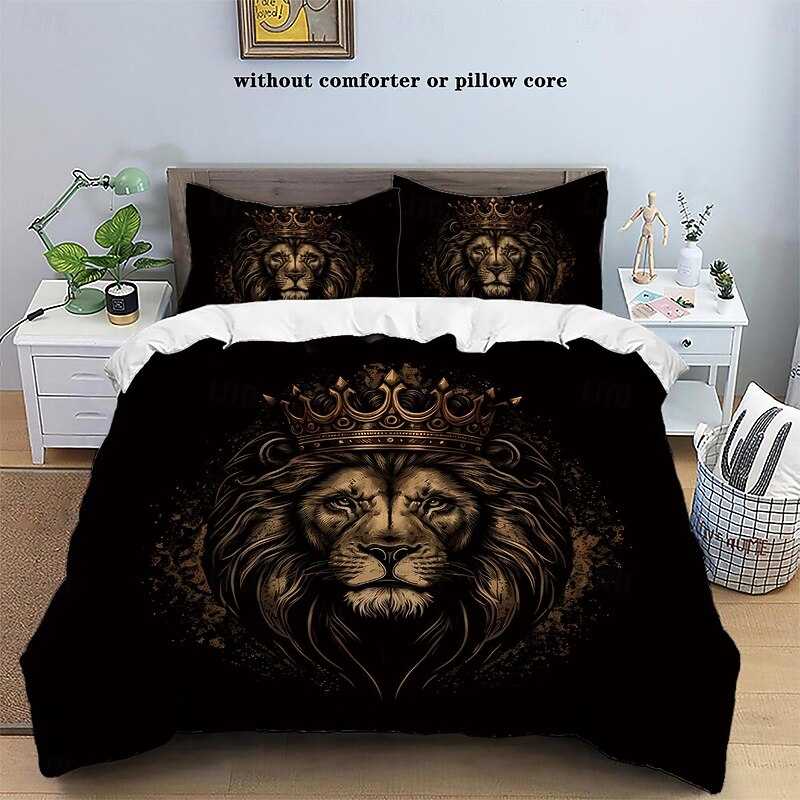 Lion Duvet Cover Set - Includes Duvet Cover and Pillowcases - Majestic Lion Design - Soft and Comfortable Fabric - Perfect for Adding a Bold and Regal Touch to Your Bedroom Decor3