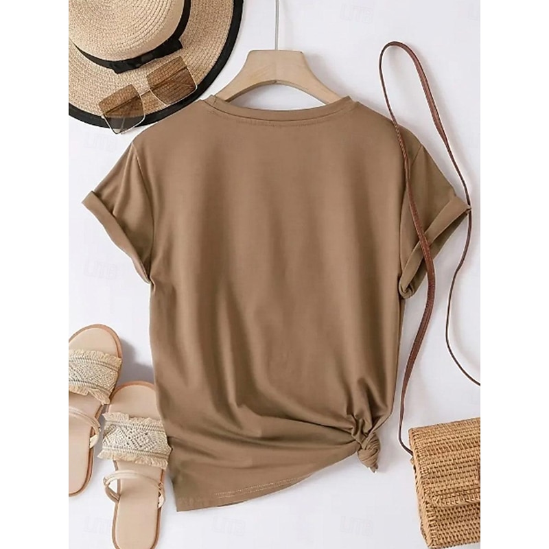 Women's T Shirt Sunflower Daisy Letter Fashion Basic Short Sleeve Crew Neck Regular Tops Daily Weekend Print Pink Green Khaki Summer3
