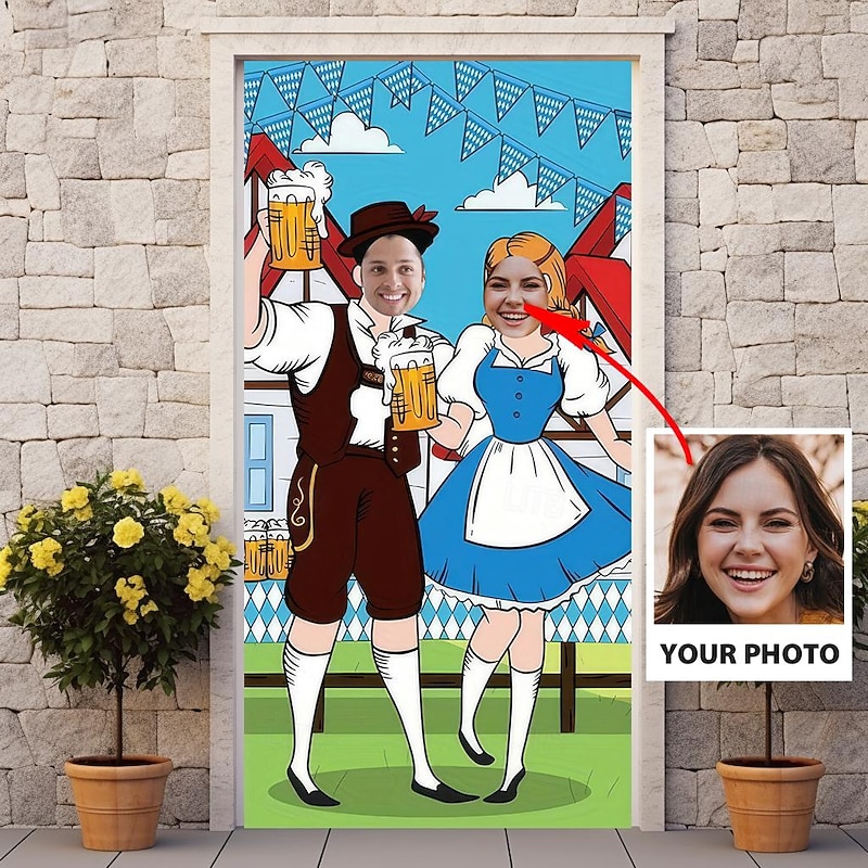 German Oktoberfest Customized Door Covers Design Your Own Door Tapestry Personalized Custom Made Door Curtain Removable for Front Door Indoor Outdoor Friends Couple Gift