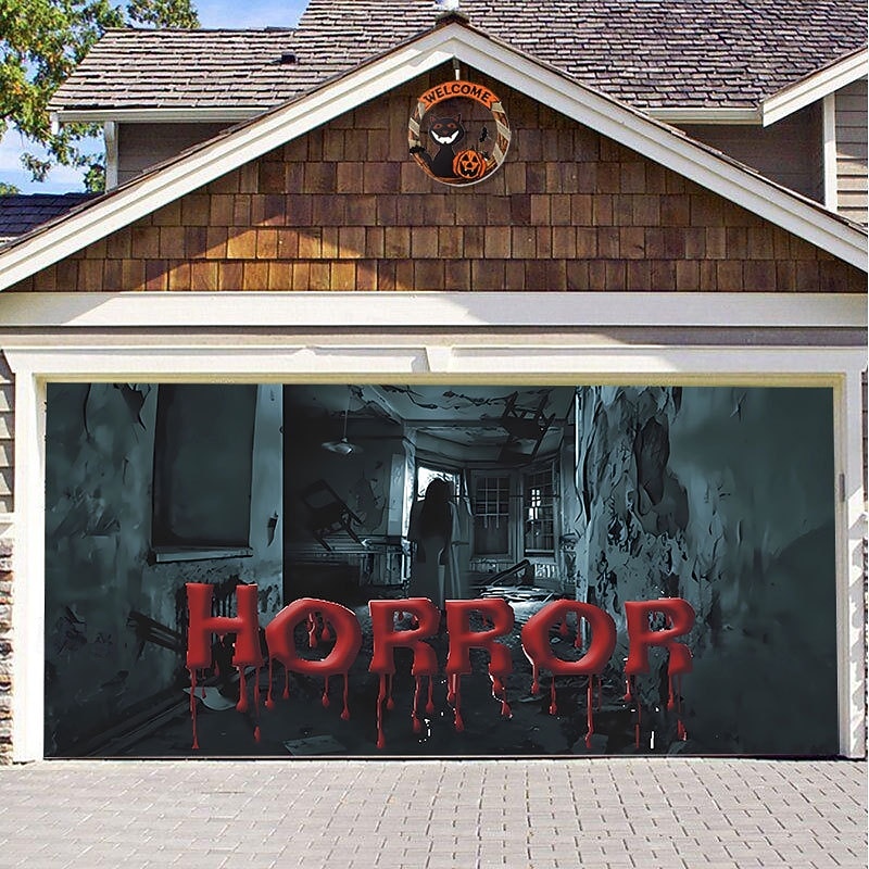 Halloween Door Decorations Halloween Garage Door Cover Pumpkins Jack O Lantern Outdoor Banner Ghost Bats Large Backdrop Decoration for Holiday Out door Decorations Door Home Wall Decorations 24