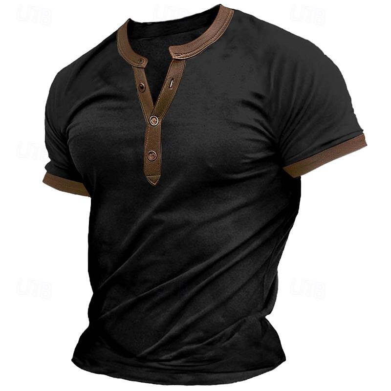 Men's Henley Shirt Tee Top Solid Color Henley Outdoor Casual Short Sleeve Button Clothing Apparel Fashion Designer Comfortable3