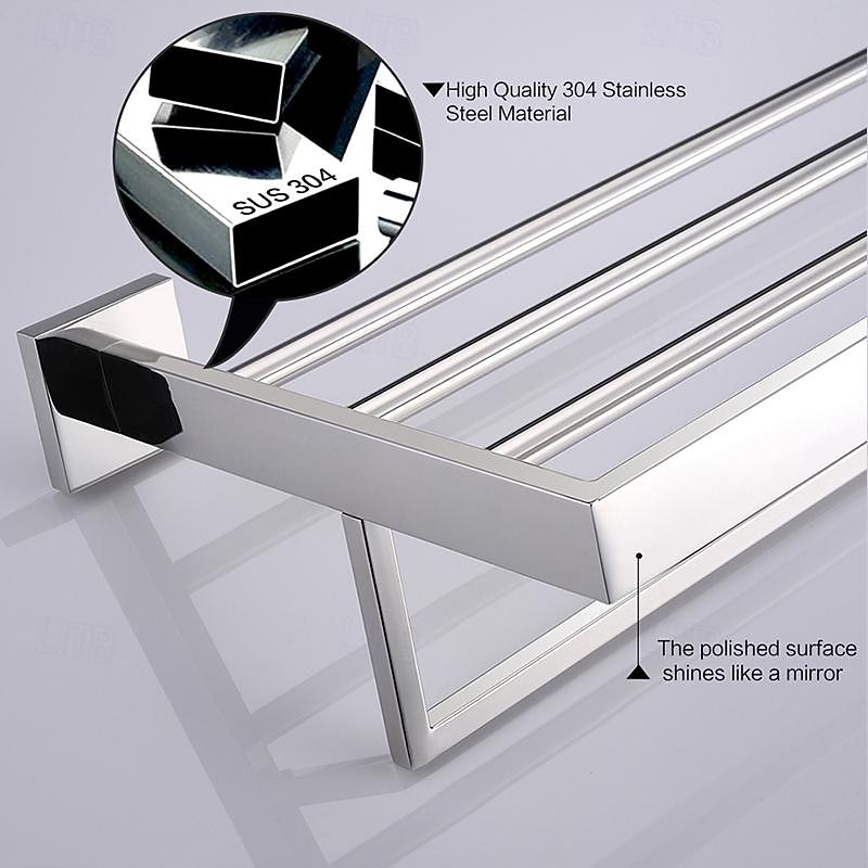 Bathroom Hardware Accessories Stainless Steel Wall Mounted Brushed Nickel Towel Bar Hand Towel Holder Toilet Paper Holder Robe Towel Hook Coat Hook Towel Bar (Bright Silver)4