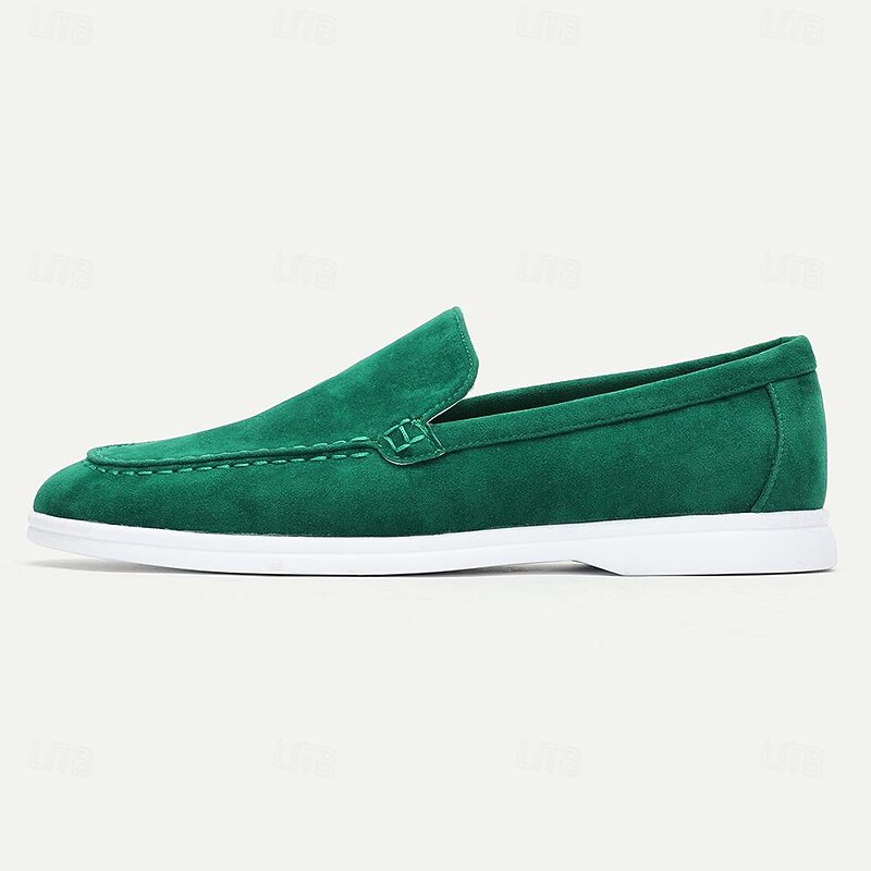 Men's Green Suede Casual Loafers with Lightweight Non-Slip White Sole, Comfortable Slip-On Design, and Breathable Material4