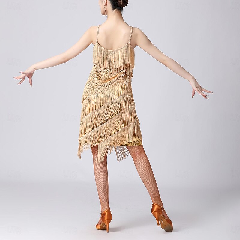 Latin Salsa Dance Dress Tassel Women's Performance Party Sleeveless Sequined3