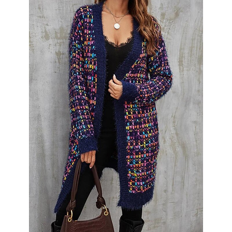 Women's Cardigan Stylish Color Gradient Crochet Open Front Knitted Long Sleeve Long Tops Knit Daily Blue Purple Fall Winter4
