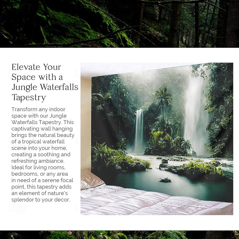 Nature Forest Waterfall Hanging Tapestry Wall Art Large Tapestry Mural Decor Photograph Backdrop Blanket Curtain Home Bedroom Living Room Decoration4