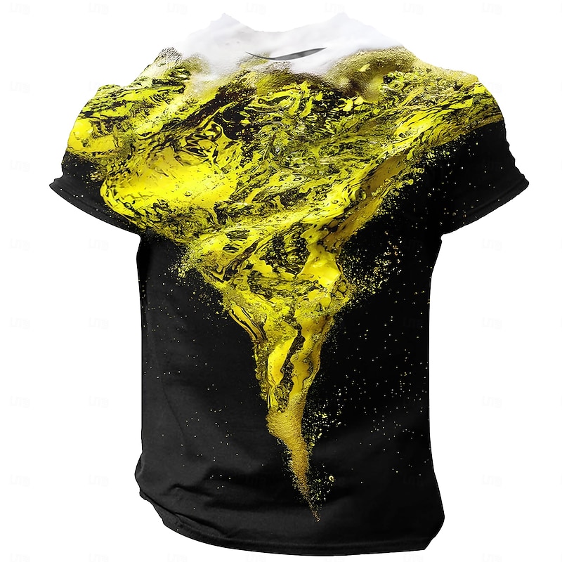 Men's Flowing Quicksand / Liquid T Shirt Short Sleeve T shirt 3D Print Crew Neck Shirt Fashion Designer Street Daily Sports Yellow Gold Summer Spring Clothing Apparel S M L XL 2XL 3XL4