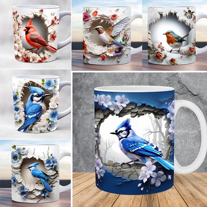 Bird Coffee Cup 3D illusion Coffee Mugs, Animal Gift Cup Travel Mug Funny Drinking Cup Desk Decor,11.2oz Ceramic Mug Tea Mug, Birthday Christmas Gifts for Animal Lovniner