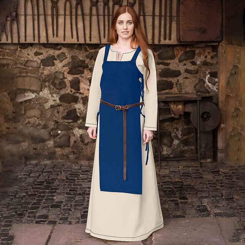 Women's Medieval Viking Apron Overdress with Laced Back Tunic Dress Set 2 PCS Outfits for LARP Ren Faire Renaissance Fair Party Carnival Halloween Dress (Without Belt)3
