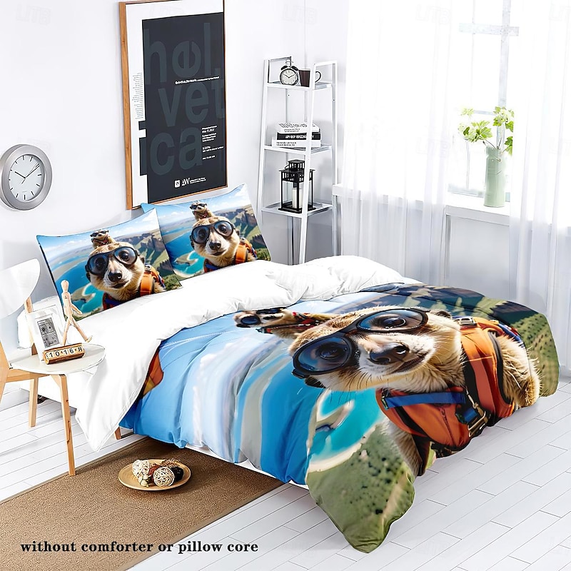 Sunglasses Squirrel Duvet Cover Set - Includes Duvet Cover and Pillowcases - Fun and Whimsical Squirrel Design with Sunglasses - Soft and Comfortable Fabric2