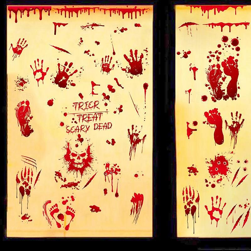 95 PCS Halloween decorations Blood handprint wall stickers cross border small size Halloween party background decoration static stickers4