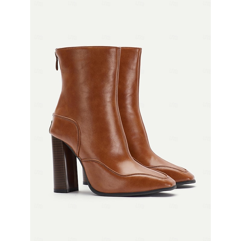Elegant Brown Leather Ankle Boots with High Heel for Women, Perfect for Office Wear and Casual Outings3