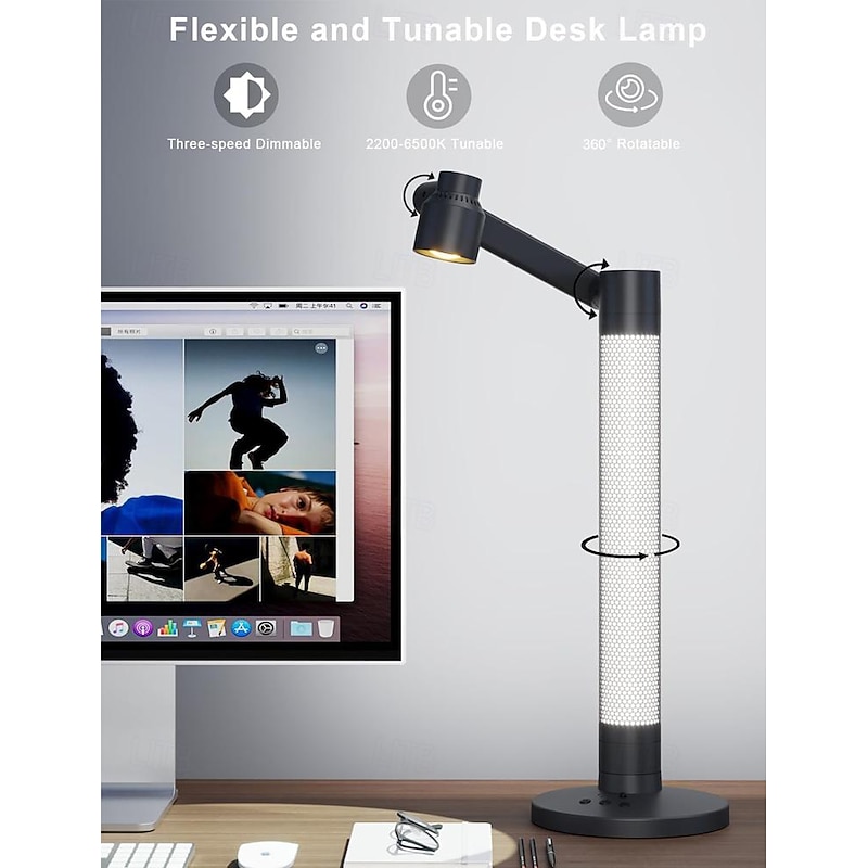 LED Desk Task Lamp for Home Office 600LM Eye-Caring Reading Light 360Rotatable Swing Arms Dimmable Table Lamp with Atmosphere Lighting for Desk Bedside2