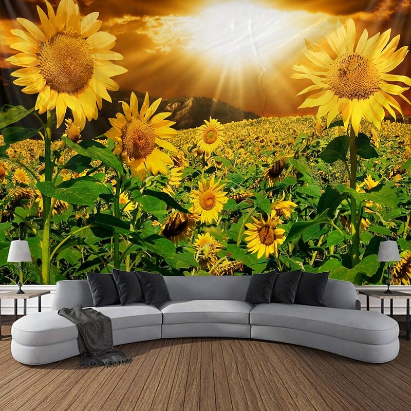 Sunflowers Hanging Tapestry Wall Art Large Tapestry Mural Decor Photograph Backdrop Blanket Curtain Home Bedroom Living Room Decoration