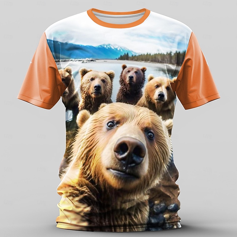 Men's Graphic Polar Bear T Shirt Short Sleeve T shirt 3D Print Crew Neck Shirt Retro Vintage Casual Street Style Sports Outdoor Holiday Going out Yellow Orange Spring & Summer Clothing Apparel S M L