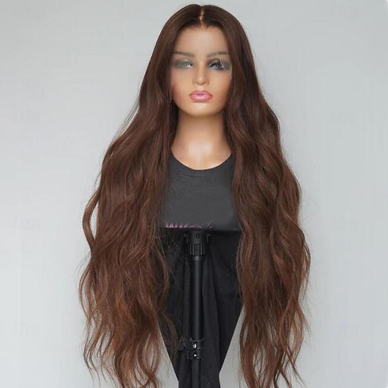 Remy Human Hair 13x4 Lace Front Wig Free Part Brazilian Hair Body Wave Wavy Brown Wig 130% 150% Density 100% Virgin Glueless Pre-Plucked For Women Long Human Hair Lace Wig4