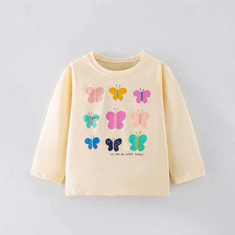 Girls' 3D Graphic Butterfly Tee Long Sleeve Spring Fall Fashion Basic Kids 4-7 Years Crew Neck Outdoor Casual Daily Regular Fit