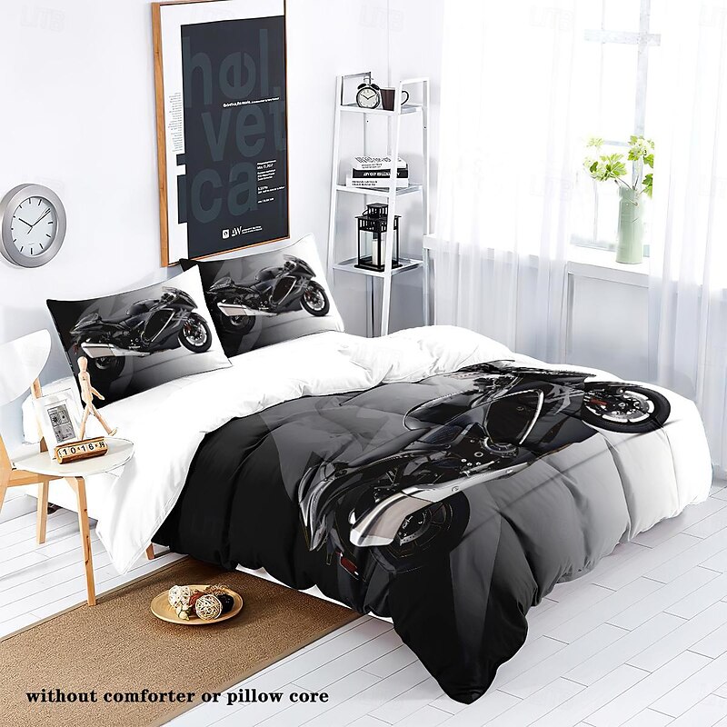 Alloy Motorcycle Duvet Cover Set - Includes Duvet Cover and Pillowcases - Bold and Stylish Motorcycle Design - Soft and Durable Fabric2