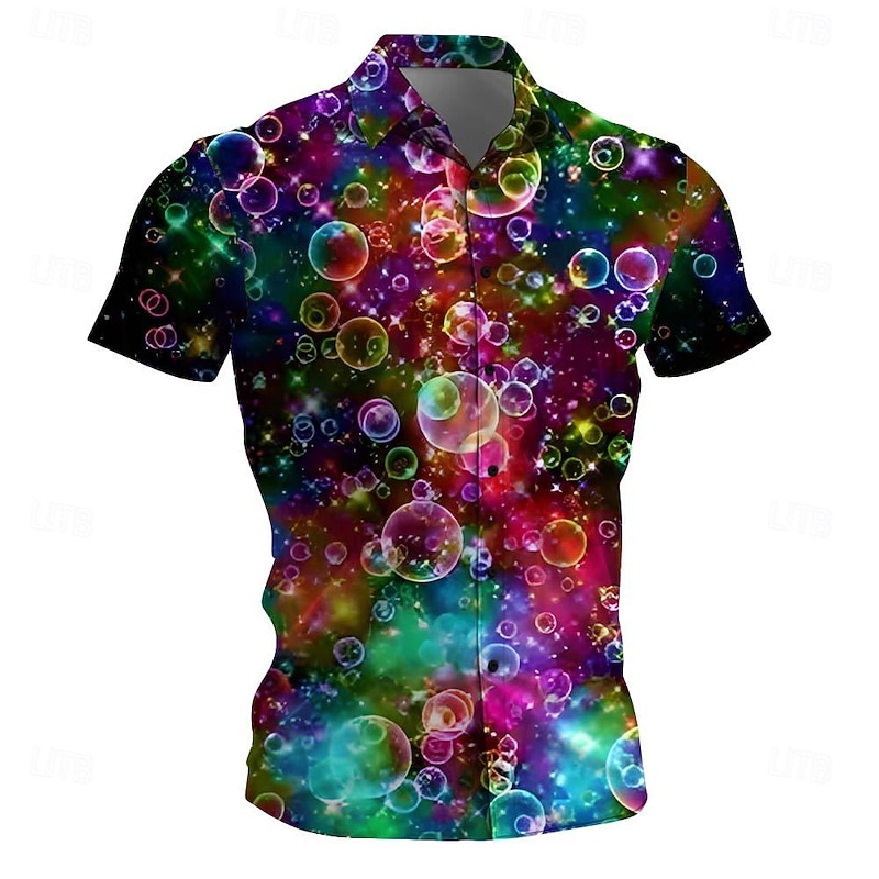 Men's Geometric Pattern Shirt Button Up Shirt Short Sleeve Casual Vacation Daily Summer Turndown Button Up 3D Print Yellow Purple Green