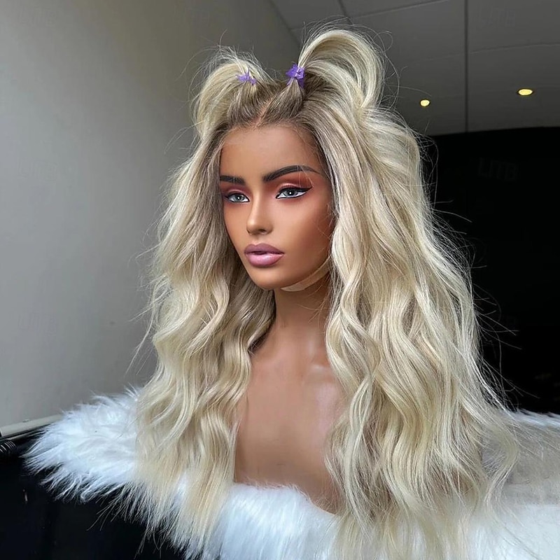 Unprocessed Virgin Hair 13x4 Lace Front Wig Free Part Brazilian Hair Wavy Blonde Multi-color Wig 130% 150% Density with Baby Hair Ombre Hair 100% Virgin For Women Long Human Hair Lace Wig