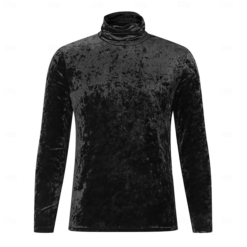 Men's Velvet Tee Long Sleeve Shirt Mock Turtleneck Long Sleeve Turtleneck Summer Solid Color Daily Hawaiian Buttons Outdoor Street Causal Black White Green Top Tee for Men4