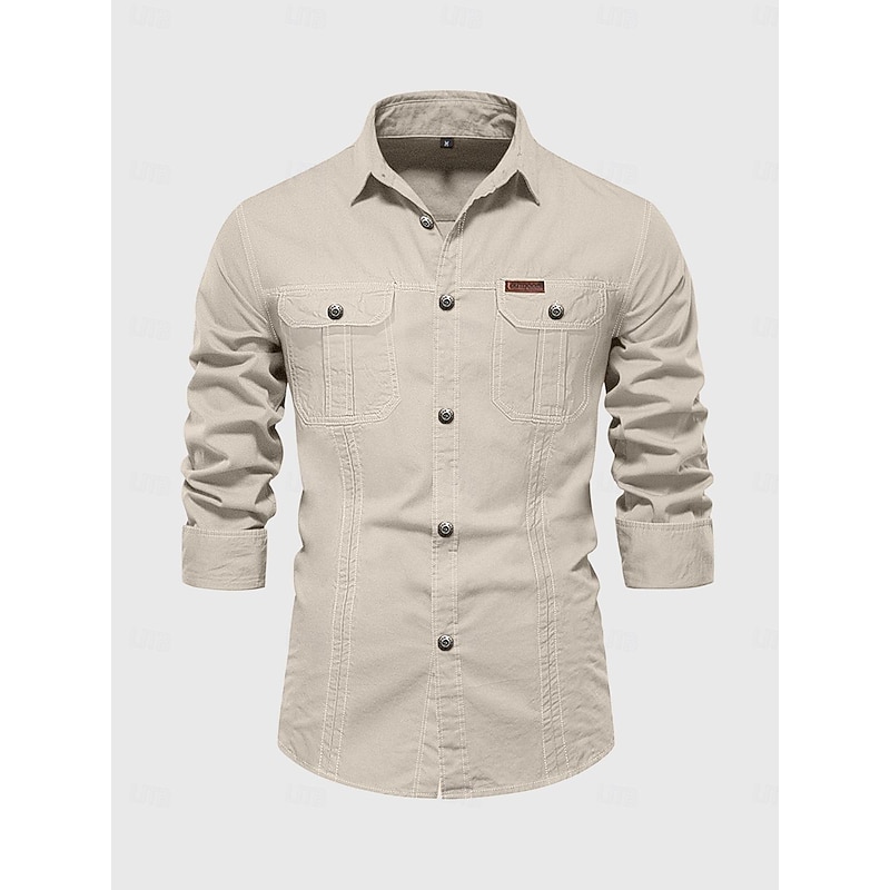 Men's Shirt Button Up Shirt Casual Shirt Work Shirt Cargo Shirt Navy Blue Green khaki Beige Long Sleeve Plain Collar Street Daily Front Pocket Clothing Apparel Fashion Casual Comfortable2