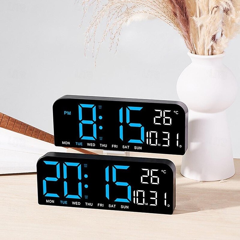 Digital Alarm Clock Adjustable Brightness Wall Clock Desk Clock with Temperature Display for Office Living Room Shelf4