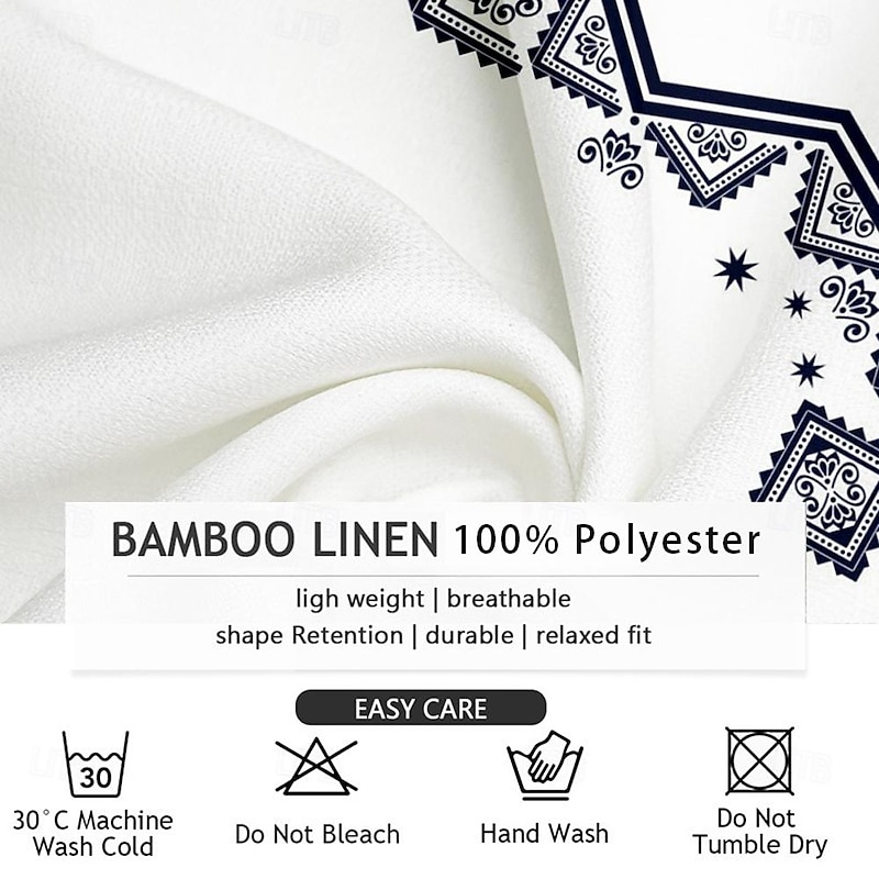 Men's Ethnic Shirt Button Up Shirt Henley Shirt Long Sleeve Vintage Casual Tribal Vacation Daily Beach Summer Winter Spring &  Fall Stand Collar Button Up 3D Print Light Blue White Green3