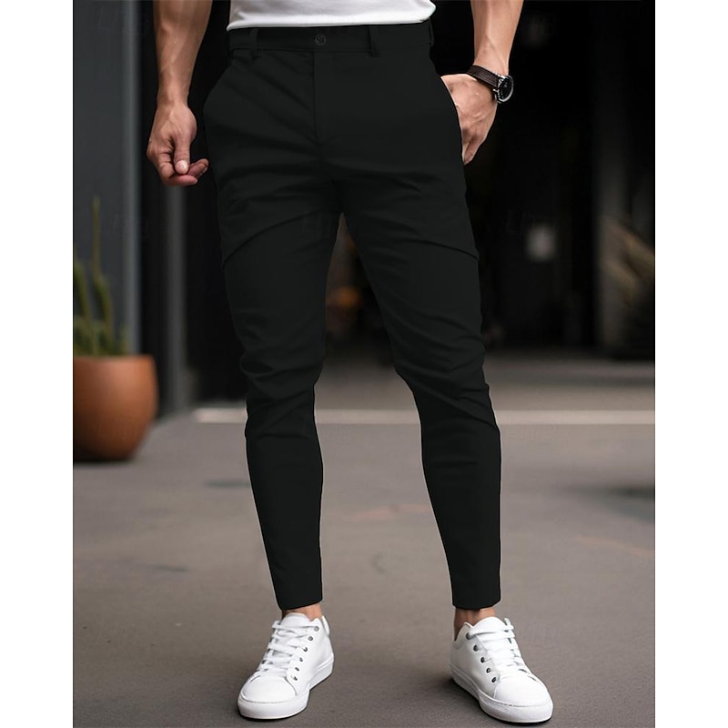 Men's Graduation Trousers Chinos Chino Pants Buttons Pocket Plain Comfort Business Daily Classic Style Black Dark Blue Micro-elastic2