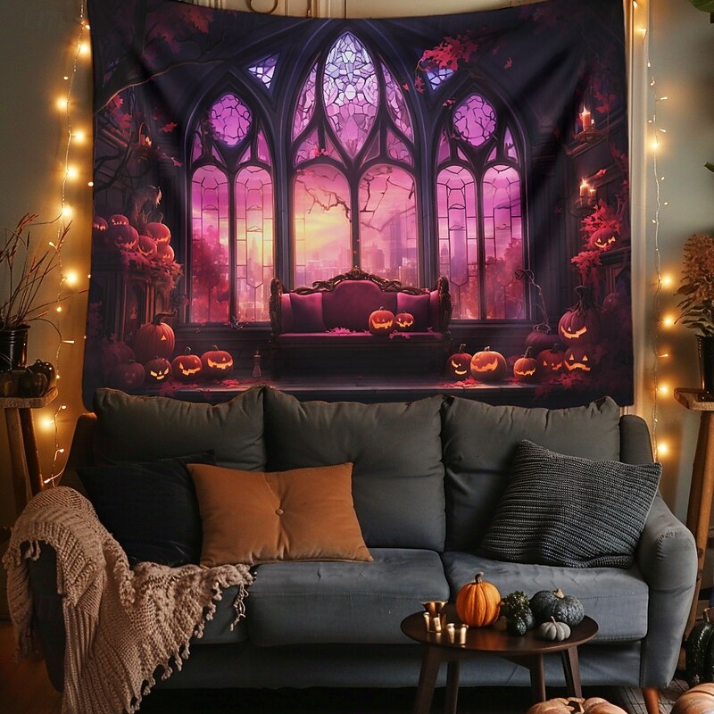Pink Halloween Decorations Window Hanging Tapestry Wall Art Large Tapestry Mural Decor Photograph Backdrop Blanket Curtain Home Bedroom Living Room Decoration3