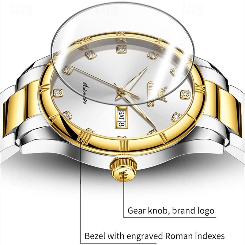 New Brand Olevs European Men'S Business Mechanical Watch Inlaid With Diamond Luminous Calendar Month Display Automatic Mechanical Watch Waterproof Sports Simple Leisure Watch2
