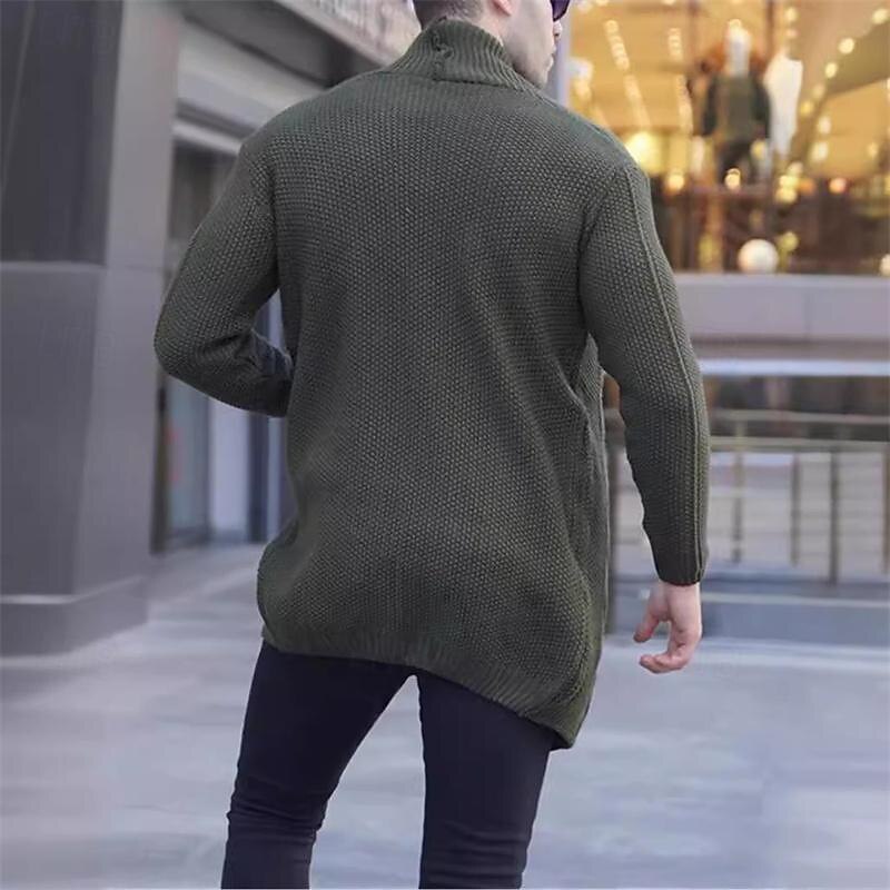 Men's Cardigan Sweater Knit Sweater Cable Knit Regular Solid Color Open Front Fashion Classic Daily Wear Date Clothing Apparel Fall & Winter Black White S M L3