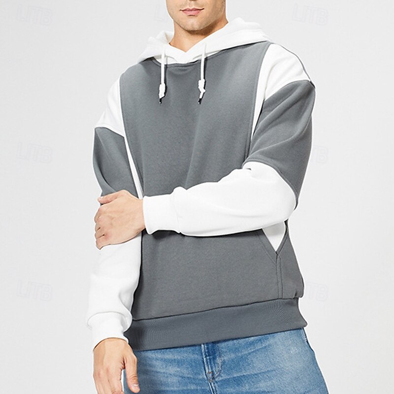 Men's Hoodie Gray Hooded Color Block Patchwork Sports & Outdoor Daily Holiday Streetwear Basic Casual Spring &  Fall Clothing Apparel Hoodies Sweatshirts2