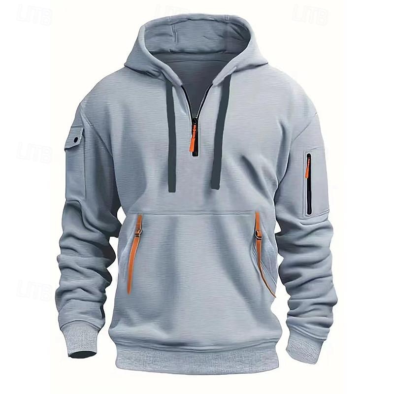 Men's Hoodie Quarter Zip Hoodie Tactical Black White Burgundy Navy Blue Royal Blue Hooded Plain Pocket Sports & Outdoor Daily Holiday Polyester Streetwear Cool Casual Spring &  Fall Clothing Apparel