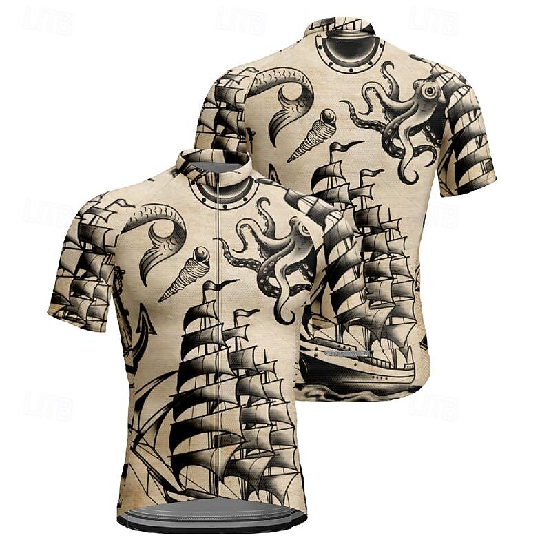 Men's Cycling Jersey Graphic Short Sleeve Bike Tee Tshirt Jersey Top with 3 Rear Pockets Mountain Bike MTB Quick Dry Breathable Sports Khaki Clothing Apparel3