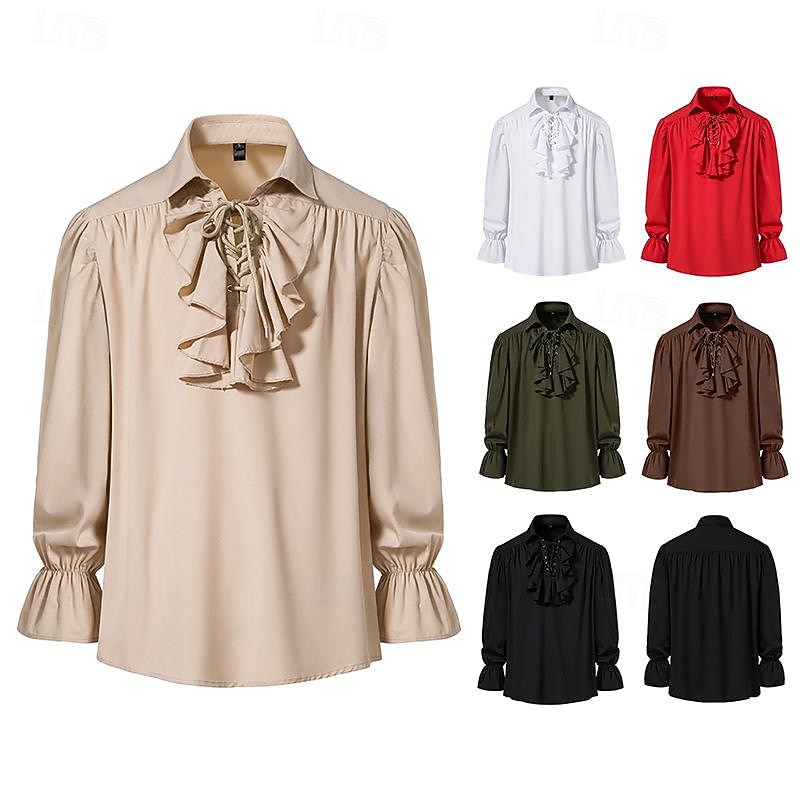 Punk & Gothic Medieval Renaissance Blouse / Shirt Pirate Knight Ritter Solid Color Fancy Dress Men's Pirate Fantasy Royal Masquerade Performance Party Masquerade Adults' Shirt