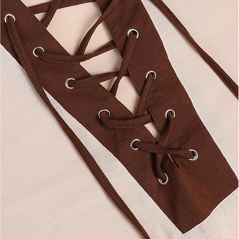 Men's T Shirt Tee Top Long Sleeve Shirt Long Sleeve Standing Collar Spring &  Fall Color Block Slim Pleated Fashion Designer Basic Drawstring Patchwork Vacation Street Going out Black Brown Beige Top3