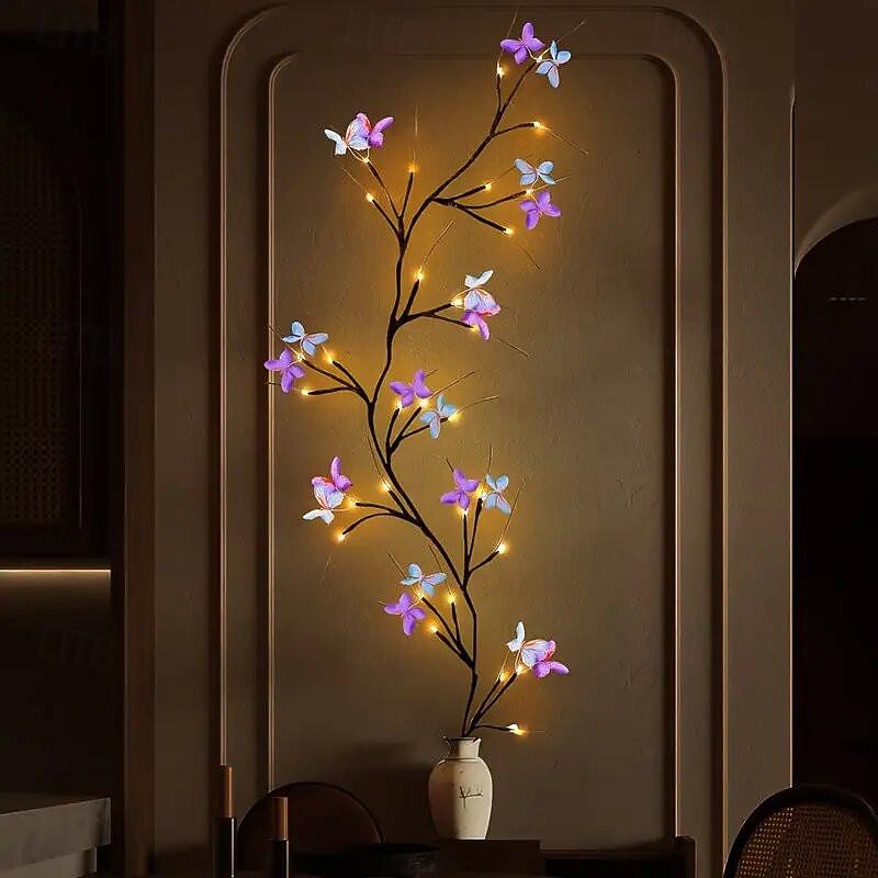 USB Power Willow Vine Light with Butterfly Artificial Tree Branch Light Home Decorations Outdoor Waterproof 8 Lighting Modes Fairy Light for Christmas Valentine's Day Home Mantle Fireplace Holiday Led