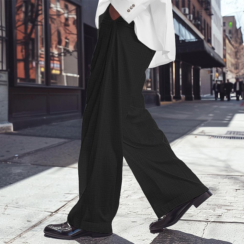 Men's Dress Pants Linen Pants Trousers Summer Pants Beach Pants Front Pocket Pleats Straight Leg Plain Comfort Breathable Full Length Casual Daily Holiday Fashion Basic Black White Micro-elastic