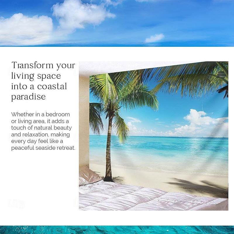 Landscape Nature Large Wall Tapestry Art Deco Blanket Curtain Picnic Table Cloth Hanging Home Bedroom Living Room Dormitory Decoration Beach Series Coconut Tree Blue Sea White Cloud Blue Sky4