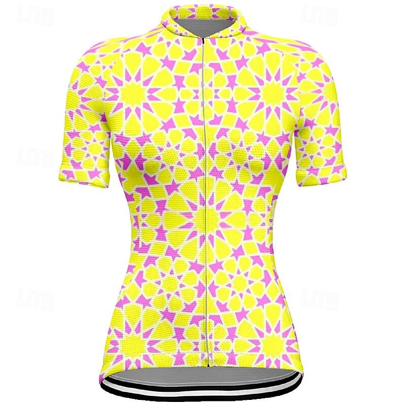 Women's Cycling Jersey Geometry Short Sleeve Bike Tee Tshirt Top with 3 Rear Pockets Mountain Bike MTB Road Bike Cycling Quick Dry Front Zipper Wicking Sports Yellow Clothing Apparel3