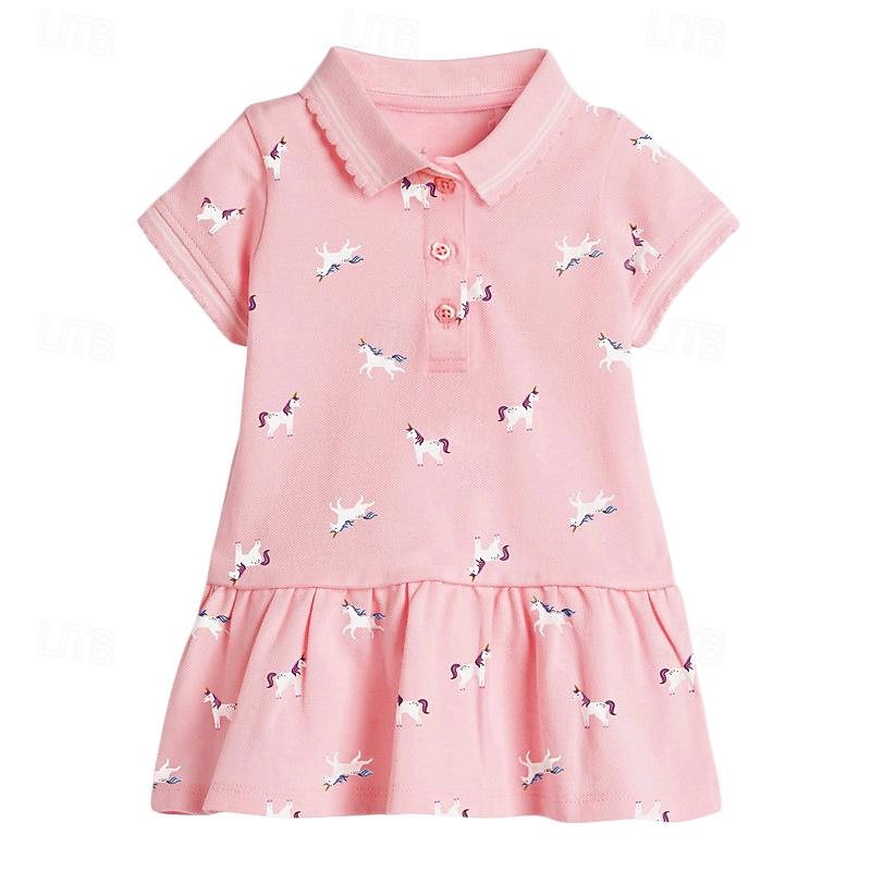 Girls' 3D Cartoon Dress Short Sleeve Summer Vacation Daily Holiday Princess Beautiful Sweet Kids 4-7 Years Casual Dress A Line Dress Knee-length Regular Fit