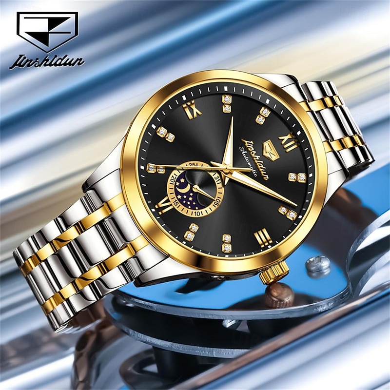 Men Mechanical Watch Creative Fashion Business Wristwatch Automatic Self-winding Moon phase Luminous Waterproof Steel Watch4