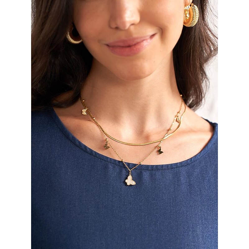 Elegant Gold Butterfly Pendant Layered Necklace for Women - Perfect for Parties and Casual Wear3